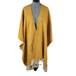 Maje Wool Blend Blanket Wrap Fringed Gold White OS Made in Fance